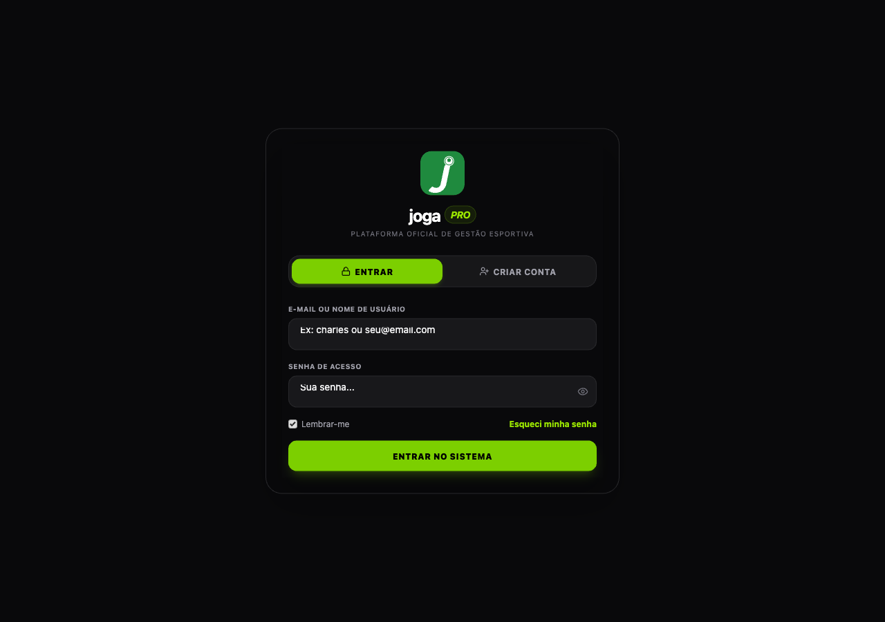 Tela de login do joga PRO