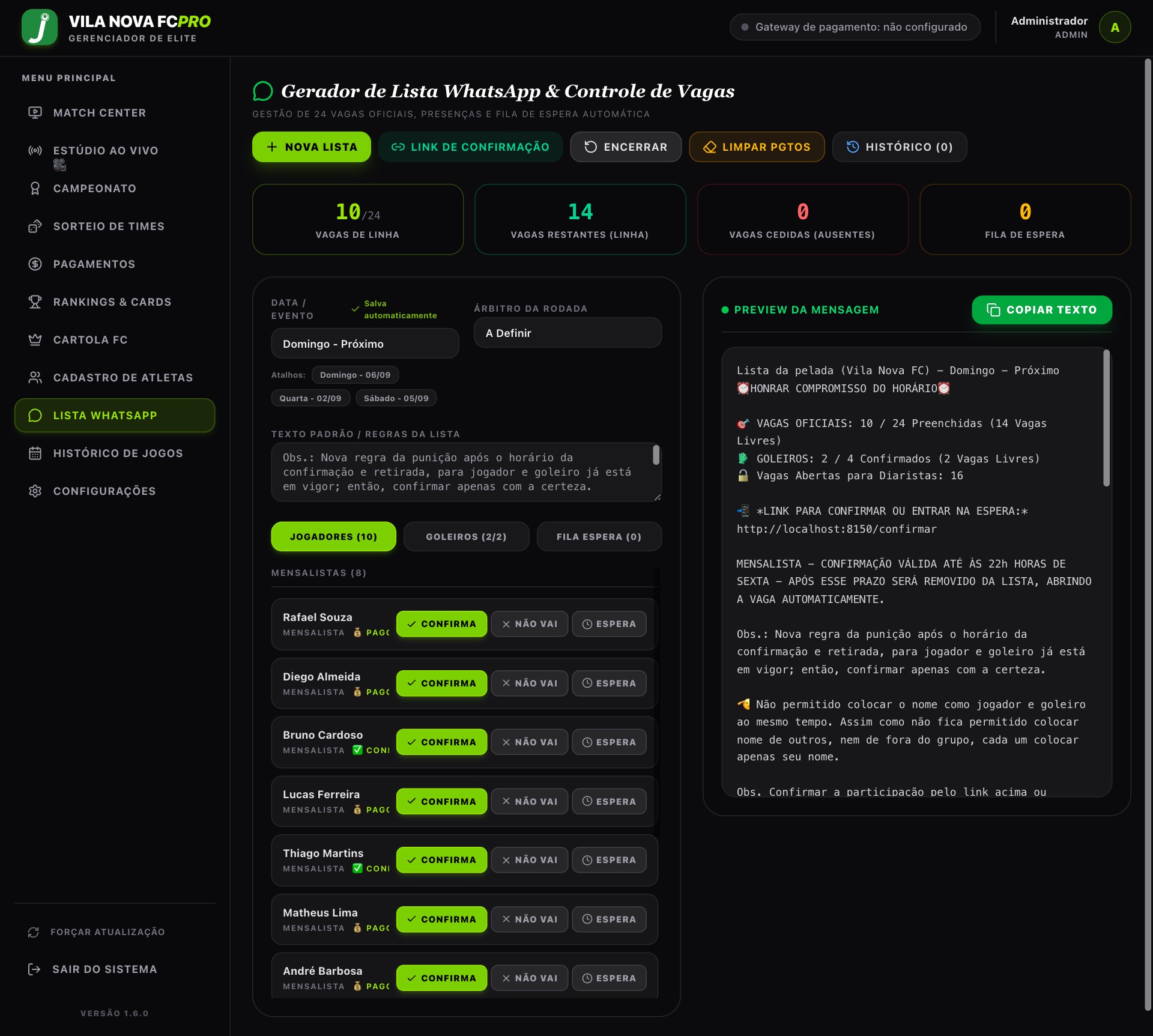 Tela de Lista WhatsApp no joga PRO